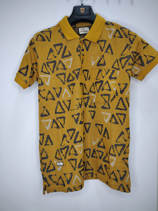 Bold Mustard Yellow Printed Polo T‑Shirt – Standout Smart-Casual Style for Men 👕✨