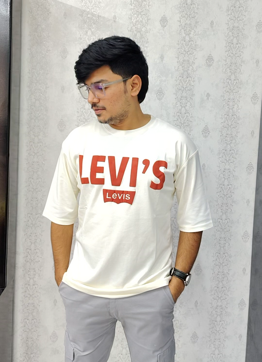 Off‑White Oversized Graphic Tee – Bold Retro “Jeans Co. 501” Back Print T‑Shirt for Men 👕🔥